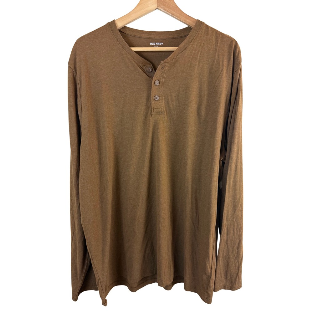 Old Navy Soft Washed Henley Shirt Mens XLT Tall Brown Long Sleeve